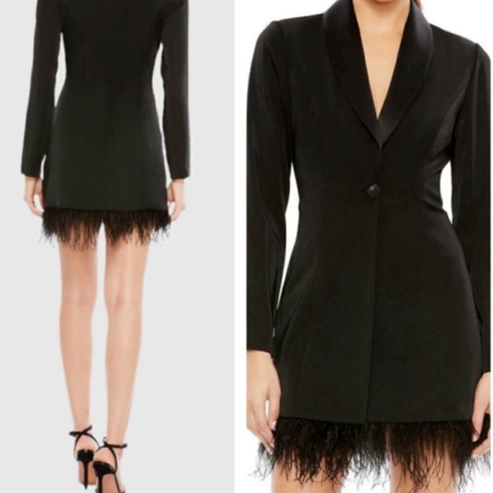 Mac Duggal Women's Ieena Feathered Trim Tuxedo Dress Dress 26510 size 2 - Picture 7 of 7